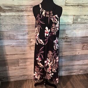 Jennifer Lopez Black and Pink Floral Maxi Dress